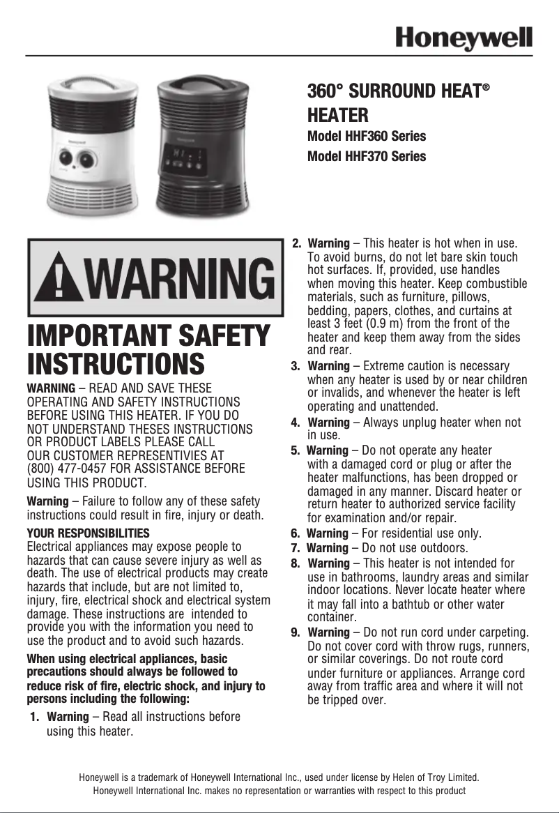 Página 1 del manual Manual de usuario Honeywell HHF360V