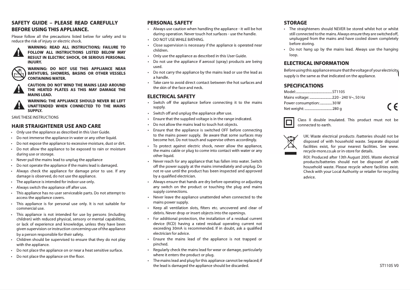 Page 1 de la notice Manuel utilisateur Tesco ST1105