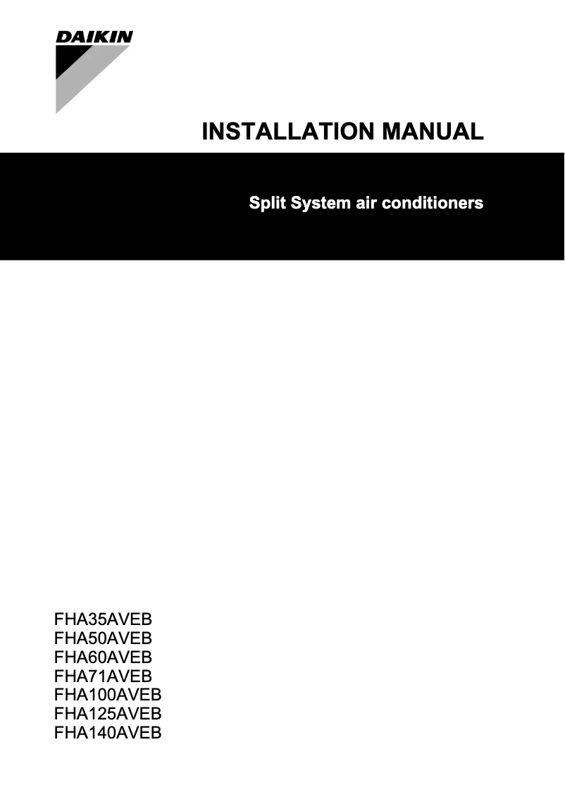Page 1 de la notice Guide d'installation Daikin FHA71AVEB