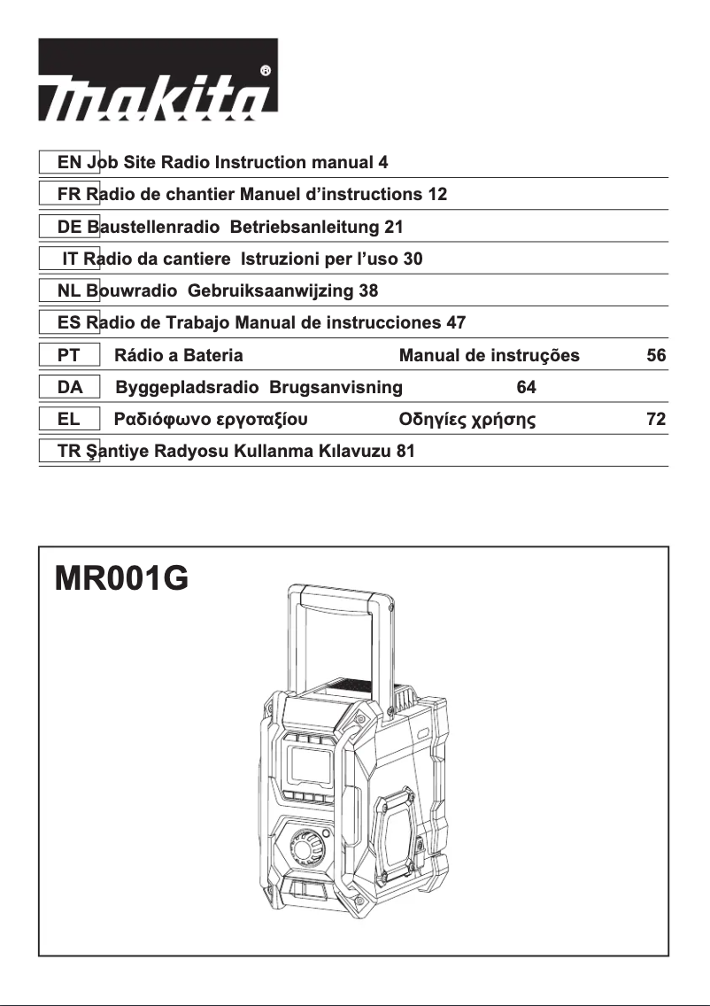Image de la première page du manuel de l'appareil MR001G