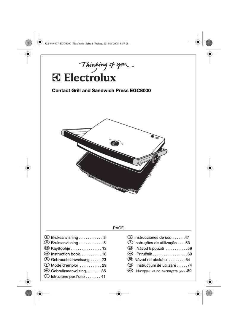 Page n°1 - Manuel utilisateur Electrolux EGC8000