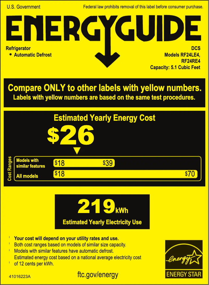 Page 1 de la notice Label énergétique DCS RF24RE4