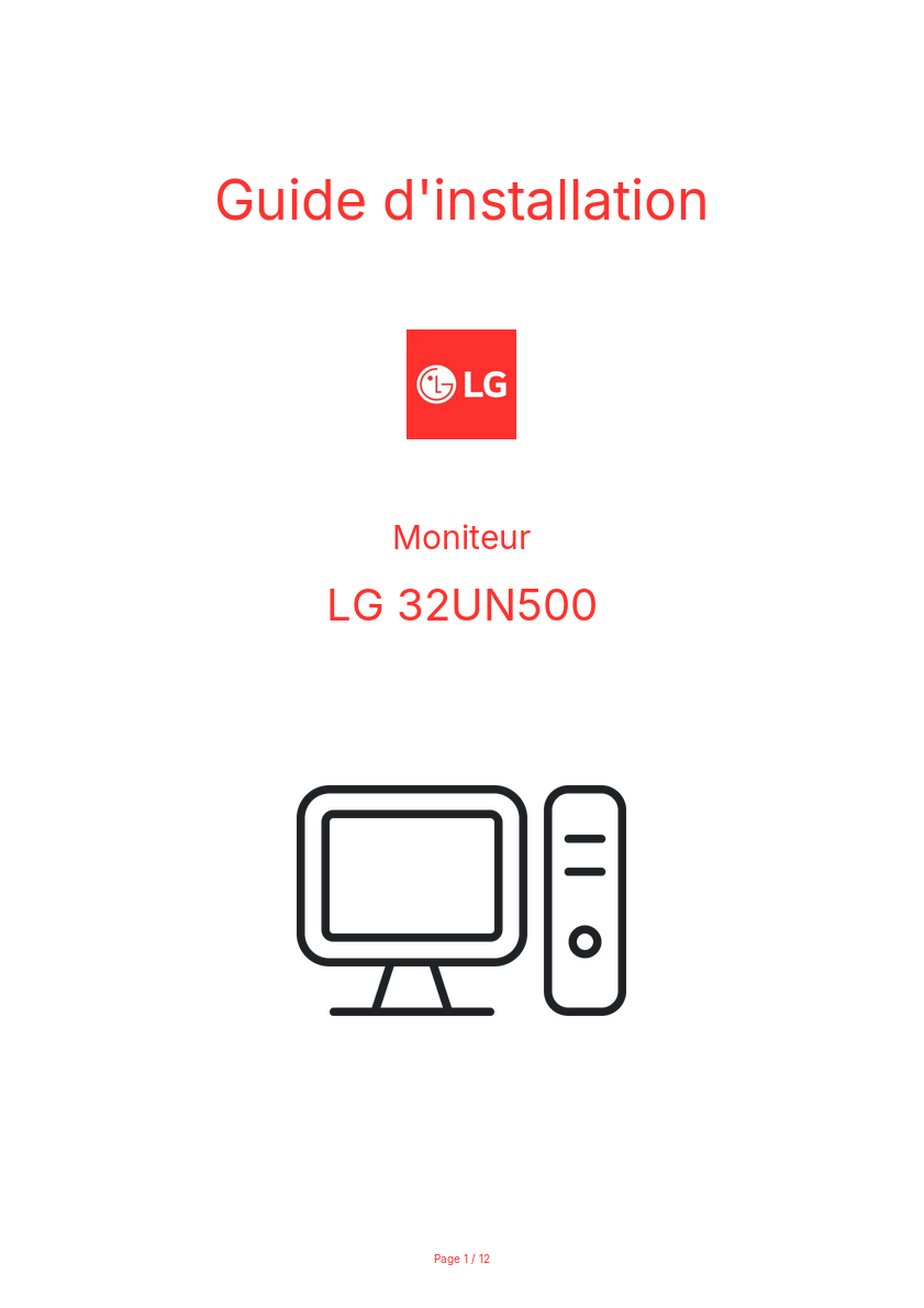 Page n°1 - Guide d'installation LG 32UN500