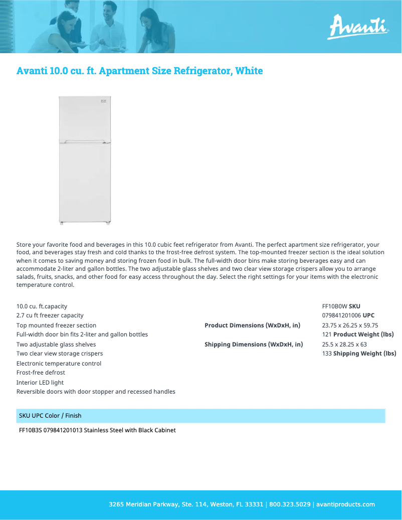Page n°1 - Fiche technique Avanti FF10B3S