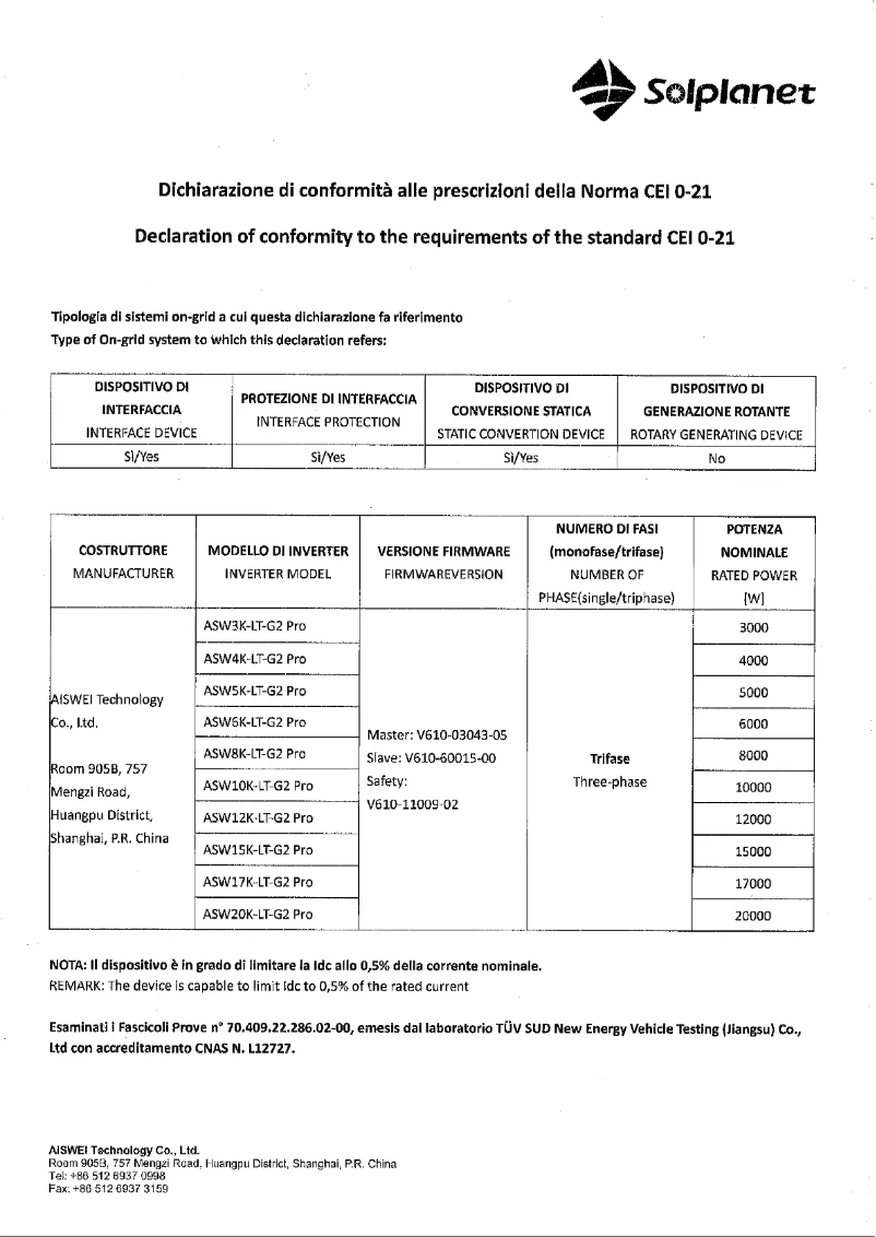 Page n°1 - Guide d'installation Solplanet ASW5K-LT-G2-Pro