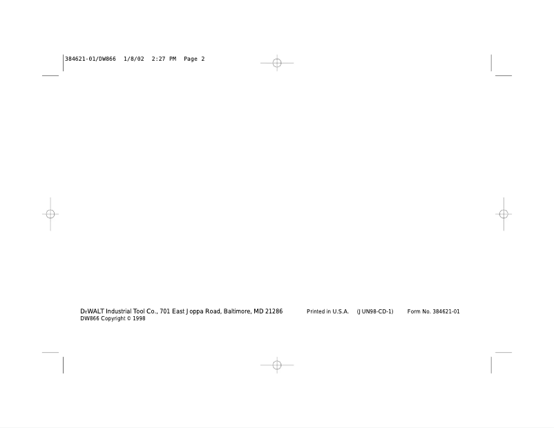 Page 1 de la notice Manuel utilisateur DeWalt DW866