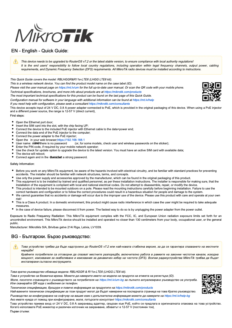 Page n°1 - Manuel utilisateur Mikrotik LHGG LTE6 kit