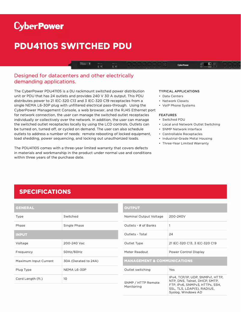 Page n°1 - Fiche technique CyberPower PDU41105