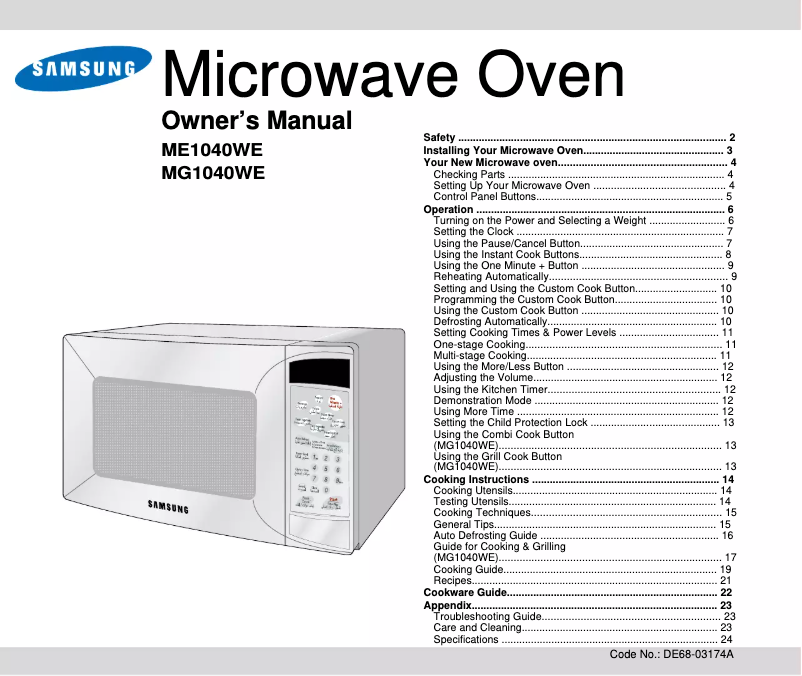 Page 1 de la notice Manuel utilisateur Samsung MG1040WE