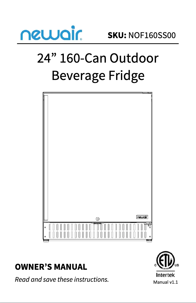 Page 1 de la notice Manuel utilisateur NewAir NOF160SS00