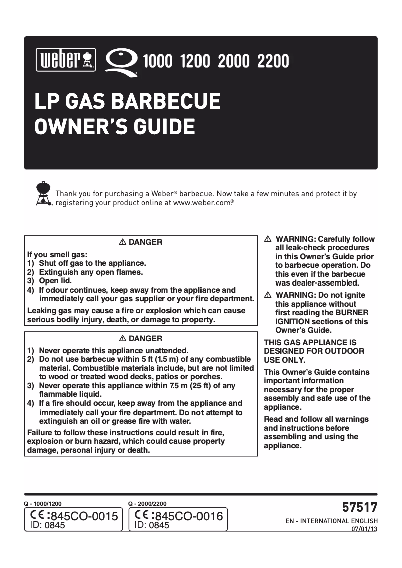 Page 1 de la notice Manuel utilisateur Weber Q 1200 Stand