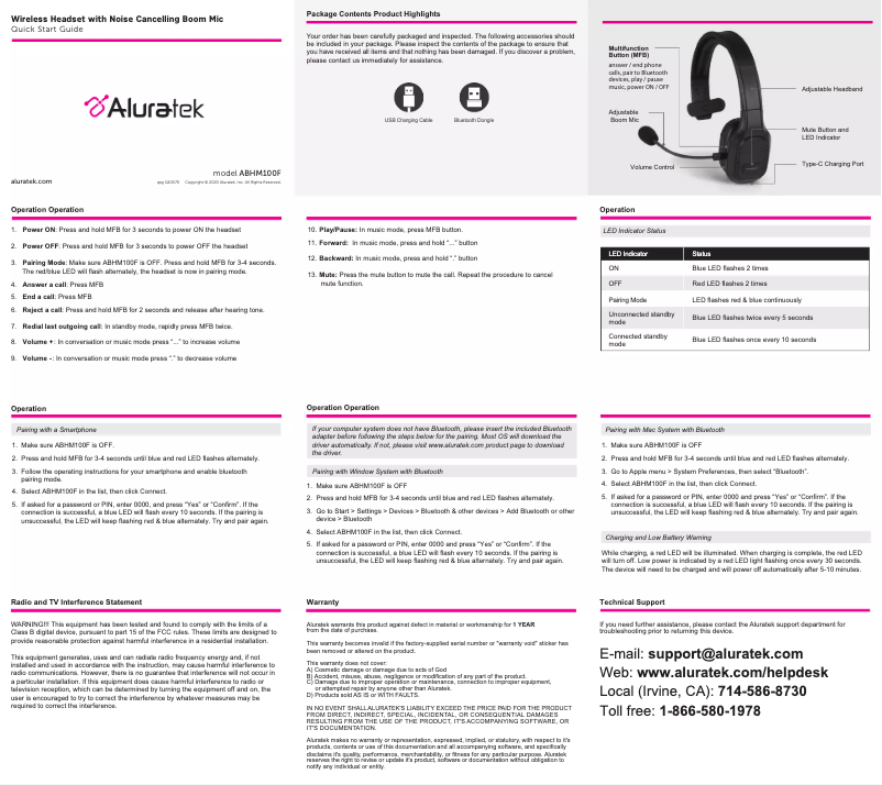 Page n°1 - Mode d'emploi Aluratek ABHM100F