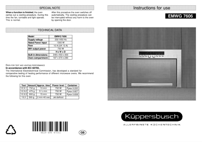 Page n°1 - Manuel utilisateur Küppersbusch EMWG 7606