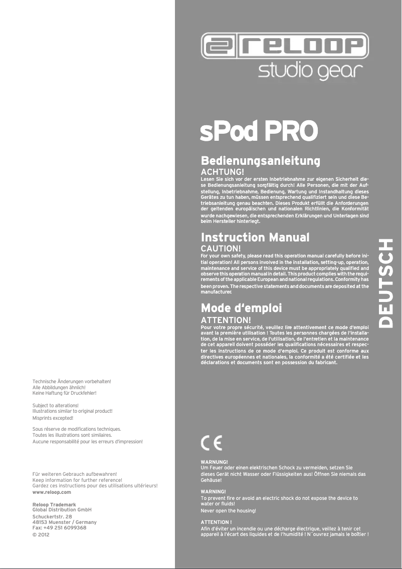 Page n°1 - Manuel utilisateur Reloop SPOD PRO