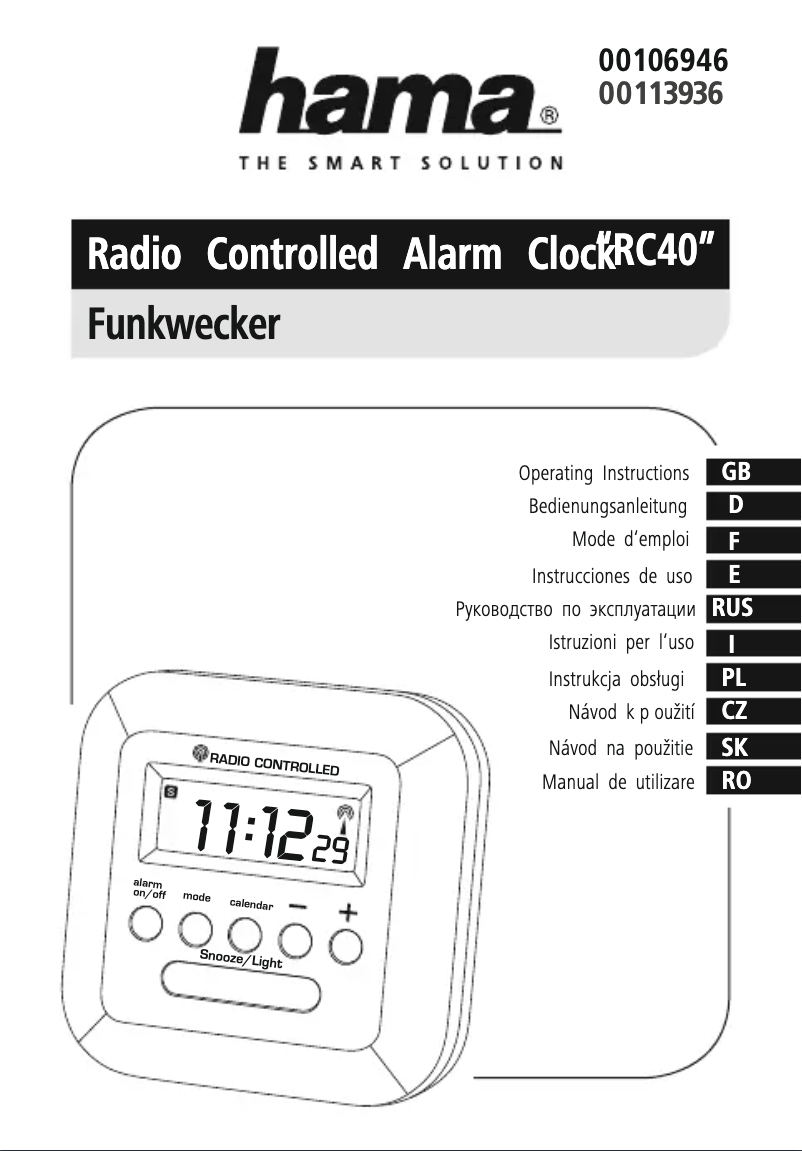 Page 1 de la notice Manuel utilisateur Hama RC 40