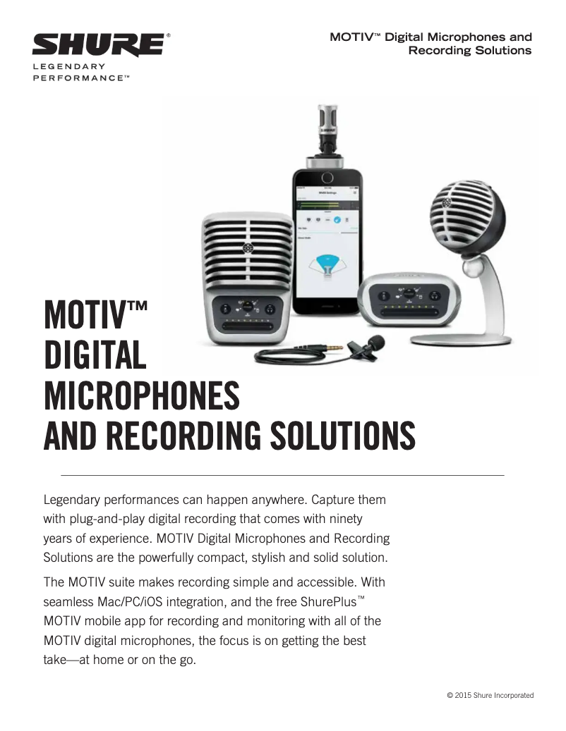 Page 1 de la notice Fiche technique Shure MVi