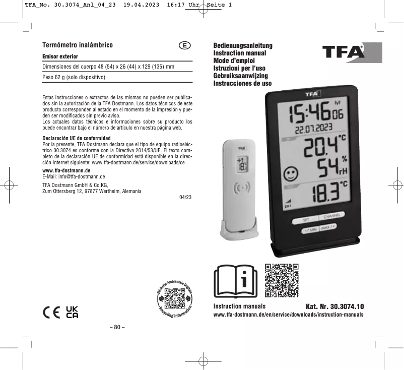 Página 1 del manual Manual de usuario TFA Xena Home 30.3074.10