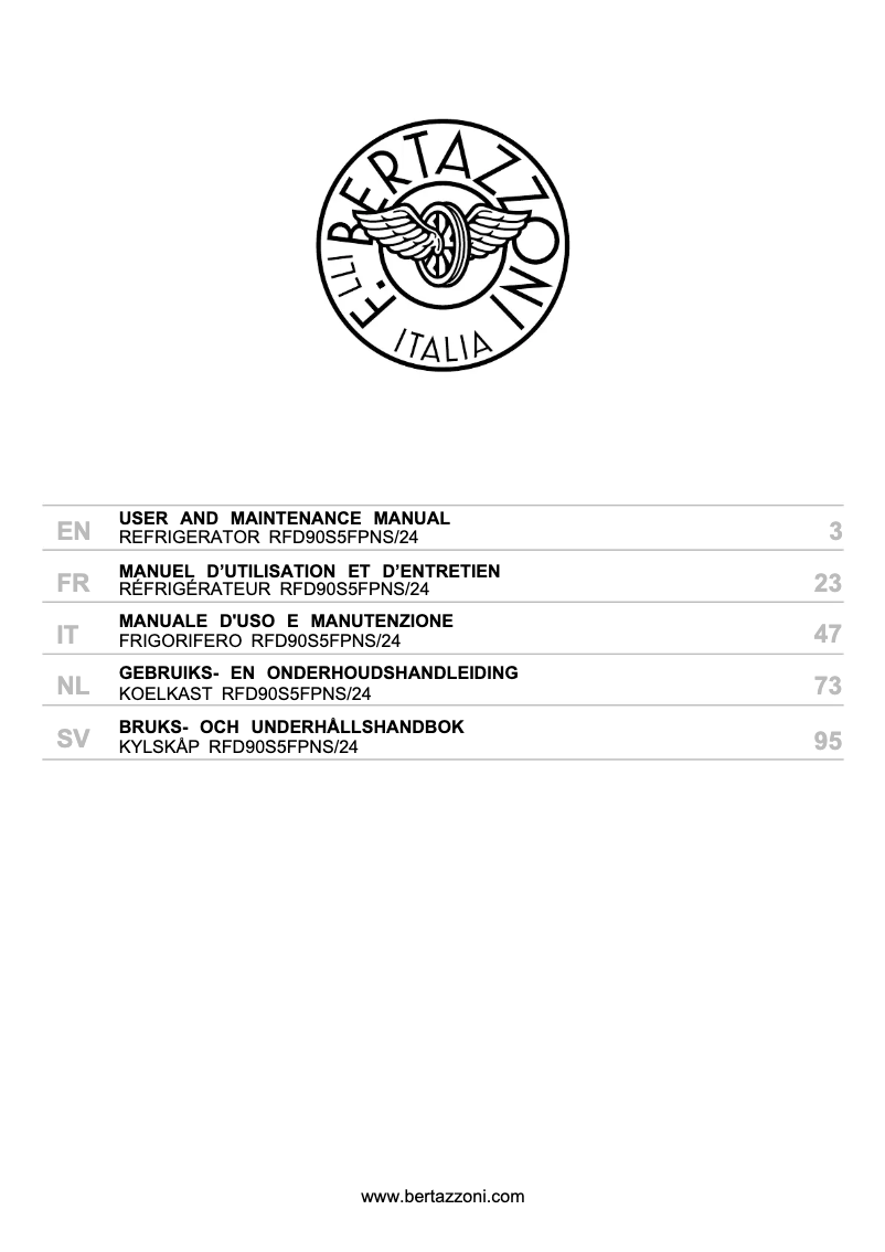 Página 1 del manual Manual de usuario Bertazzoni RFD90S5FPNS/24