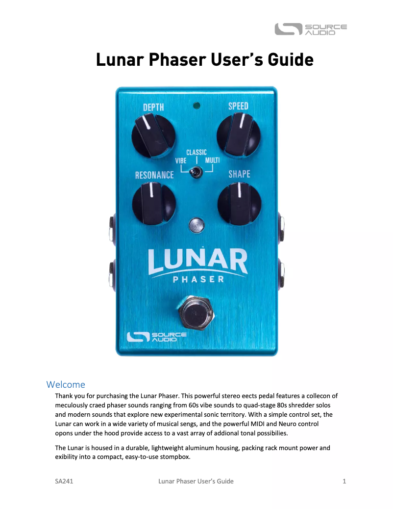 Image de la première page du manuel de l'appareil Lunar Phaser