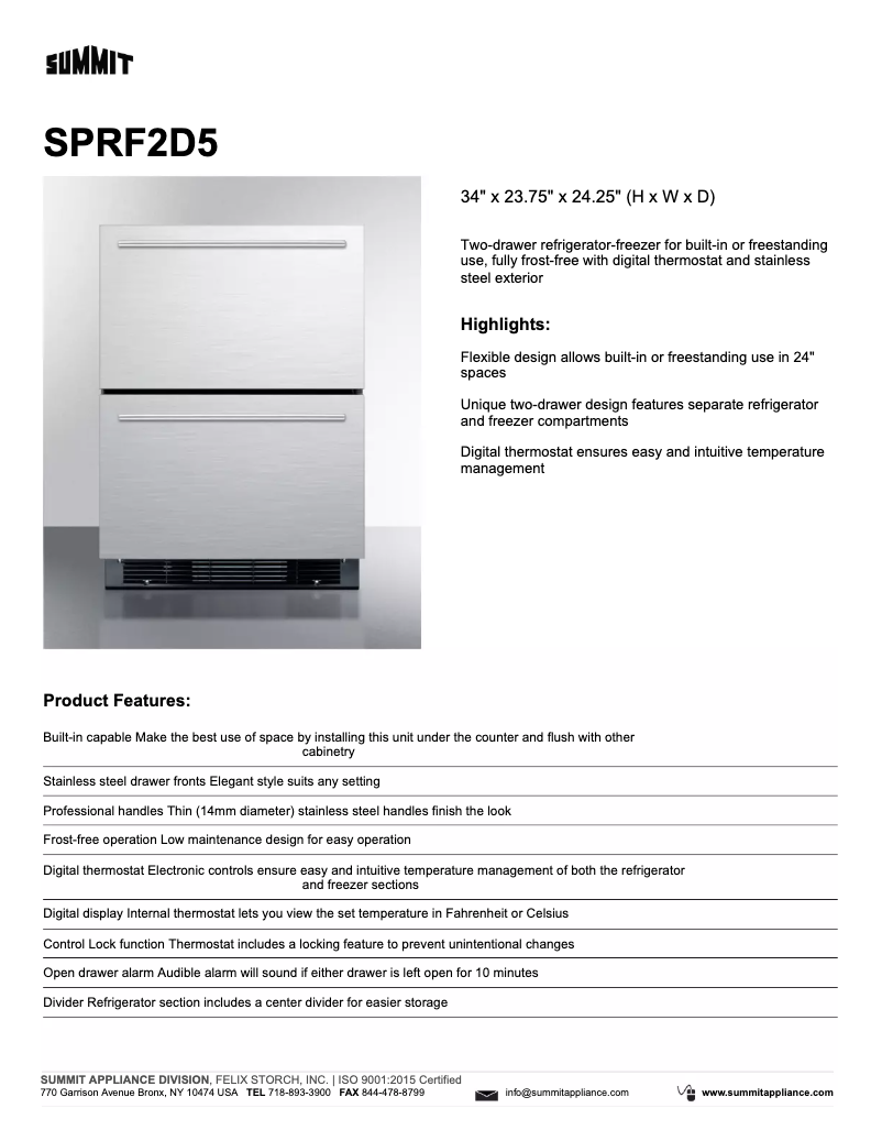 Page 1 de la notice Manuel utilisateur Summit SPRF2D5