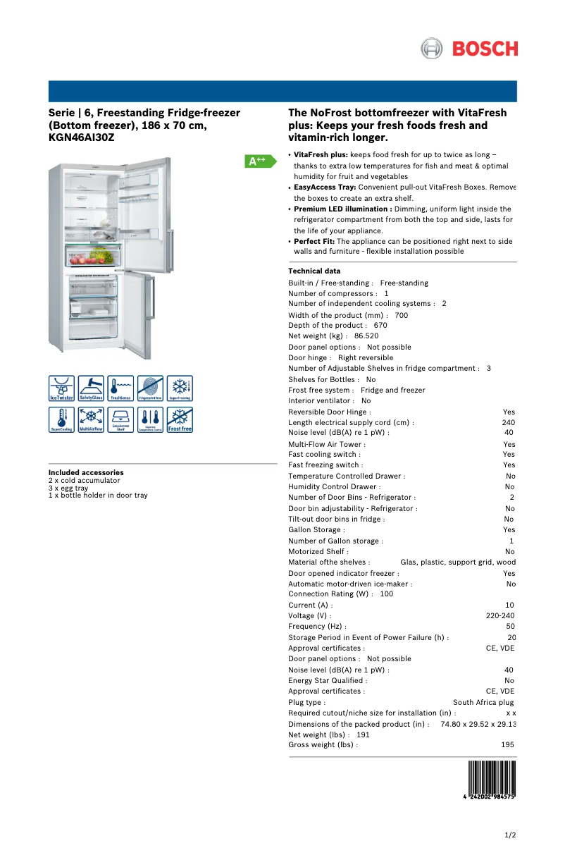 Imagen de la primera página del manual del dispositivo KGN46AI30Z
