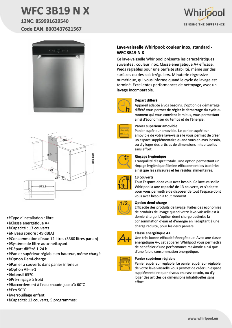 Image de la première page du manuel de l'appareil WFC 3B19