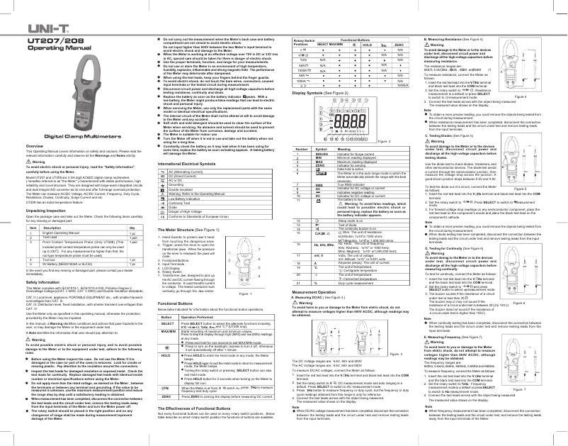 Page 1 de la notice Manuel utilisateur Uni-T UT208