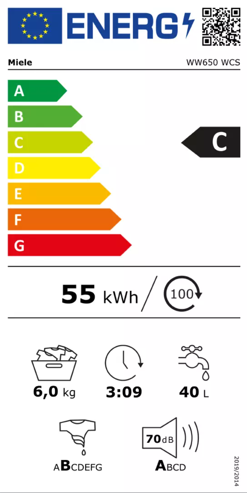 Page n°1 - Label énergétique Miele WW650 WCS