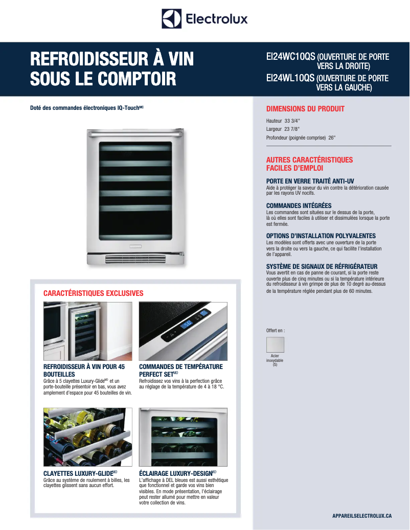 Página 1 del manual Ficha técnica Electrolux EI24WC10QS