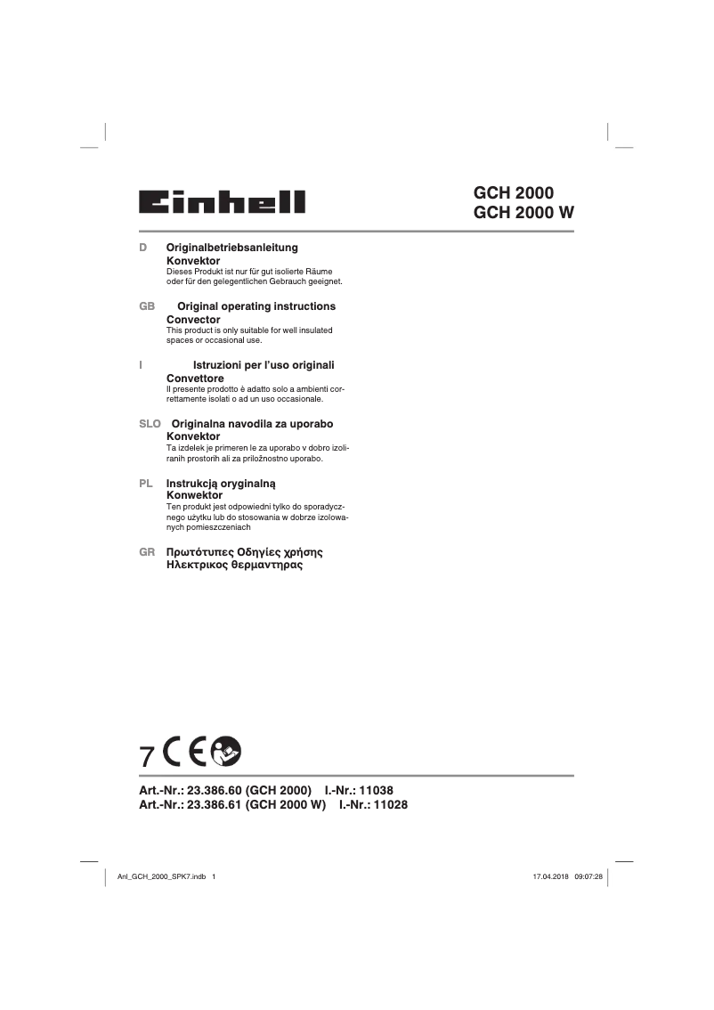 Page 1 de la notice Manuel utilisateur Einhell GCH 2000