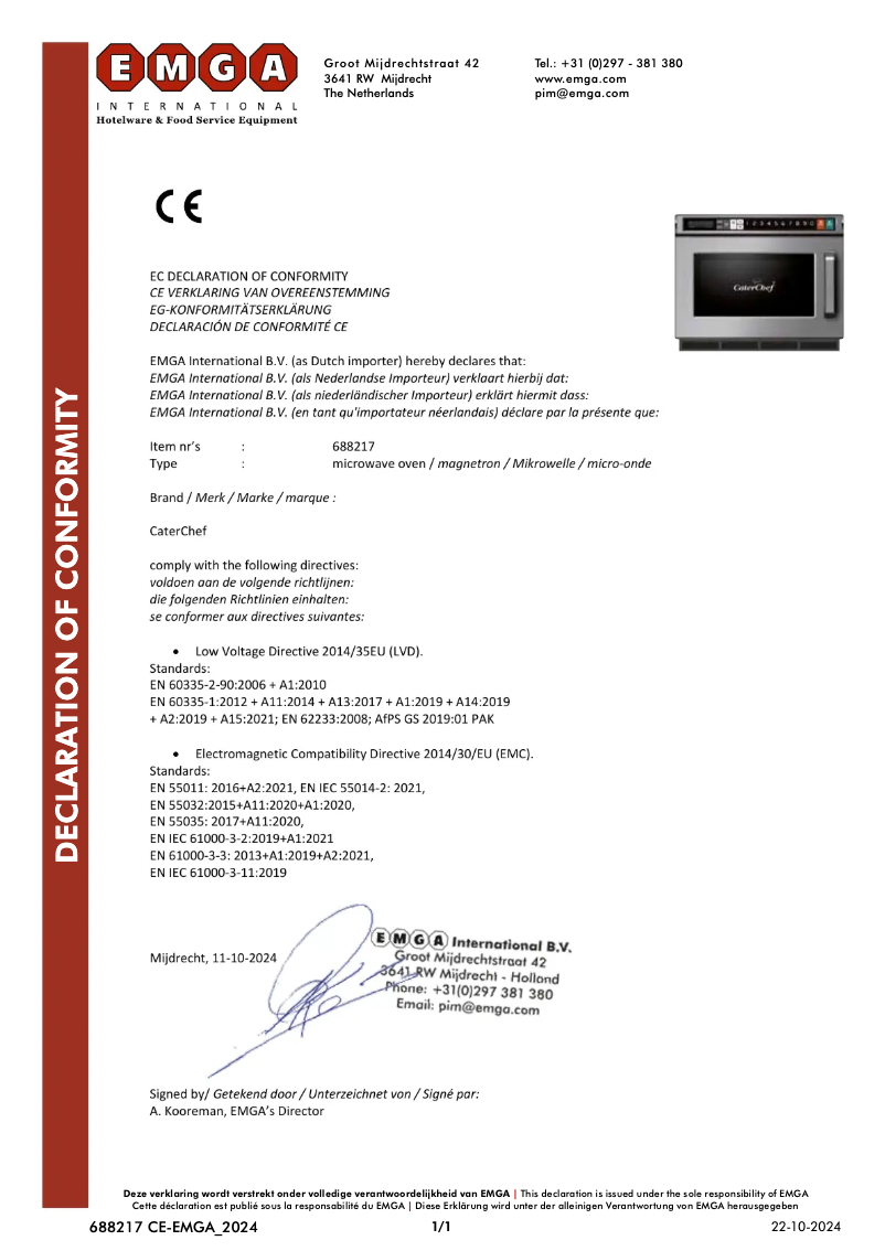 Page 1 de la notice Manuel utilisateur CaterChef 688.217
