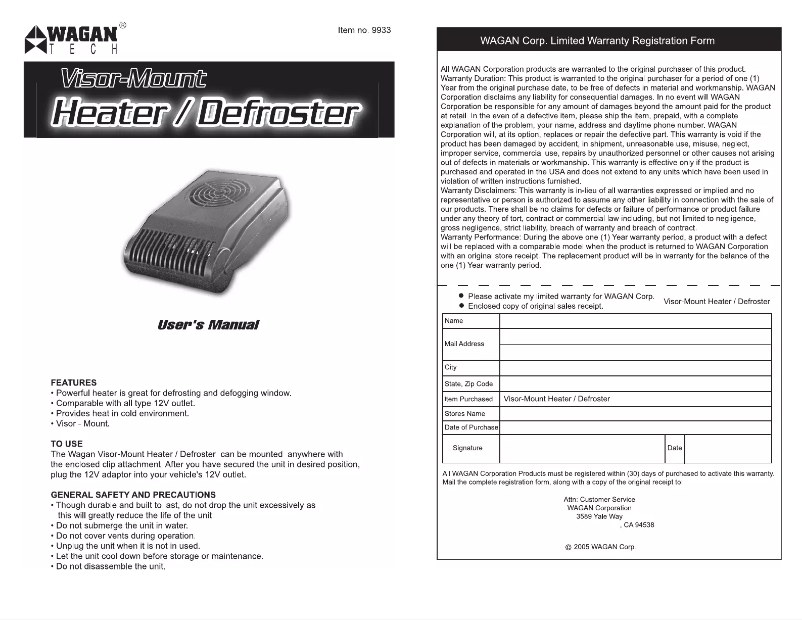 Image de la première page du manuel de l'appareil Visor Mount Heater Defrost 12V