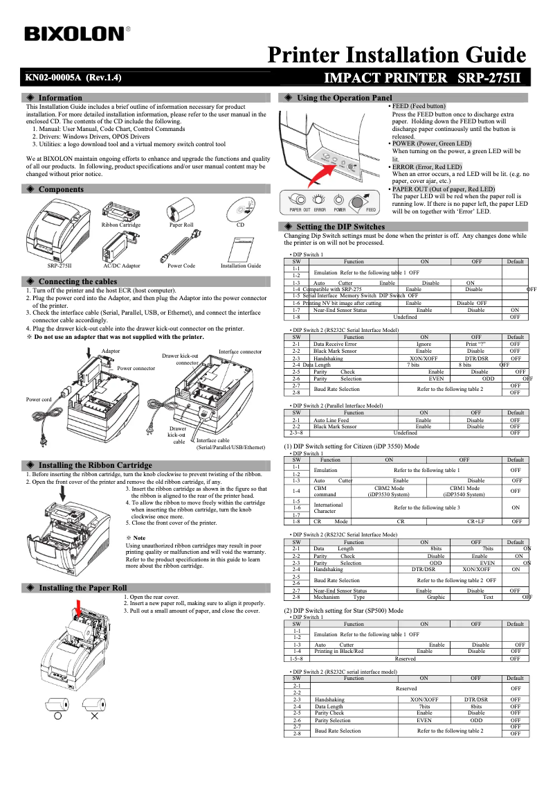 Image de la première page du manuel de l'appareil SRP-275II