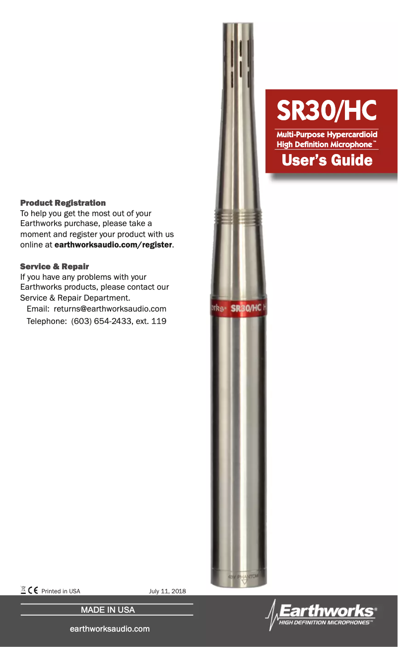 Page n°1 - Manuel utilisateur Earthworks SR30/HC