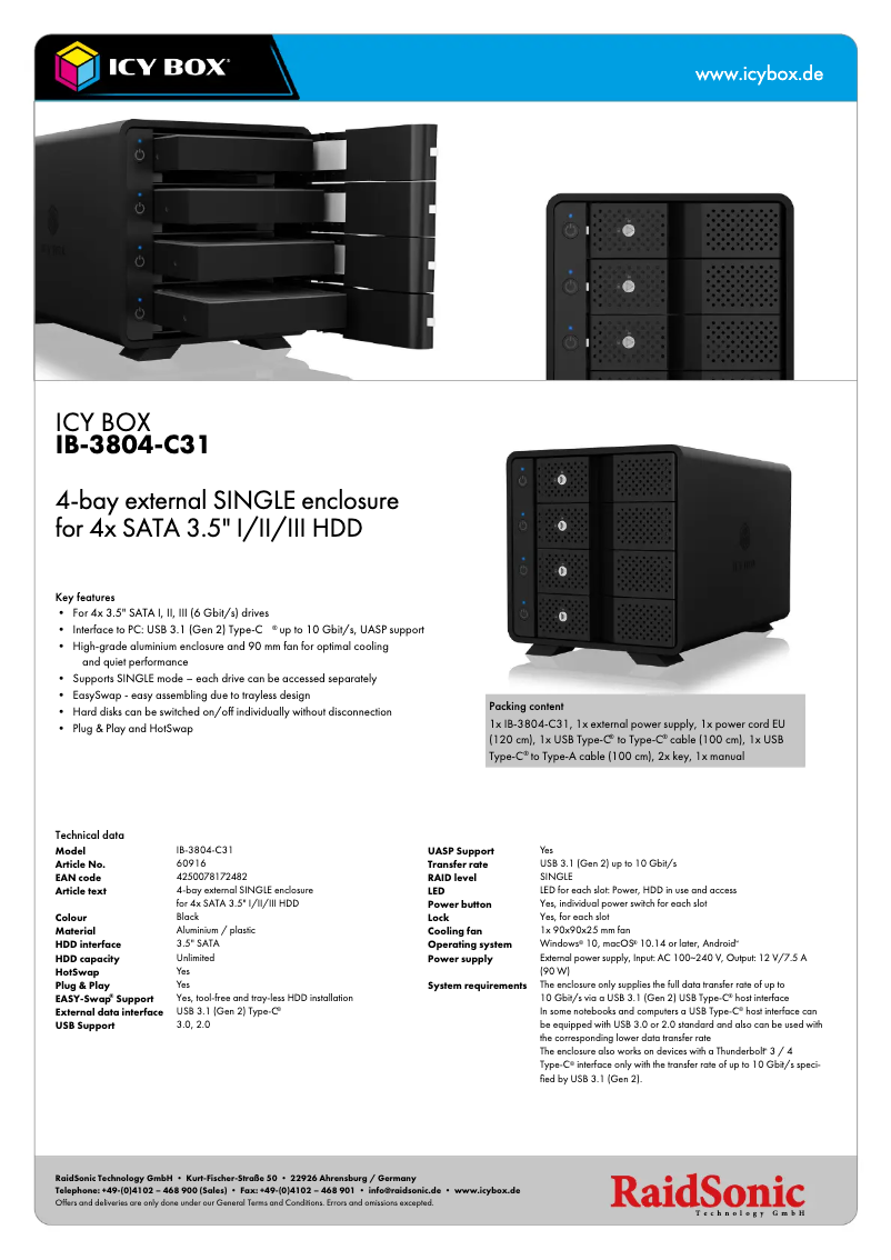 Page n°1 - Fiche technique Icy Box IB-3804-C31