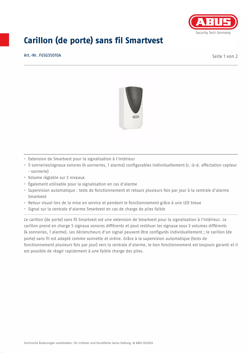 Image de la première page du manuel de l'appareil FUSG35010A