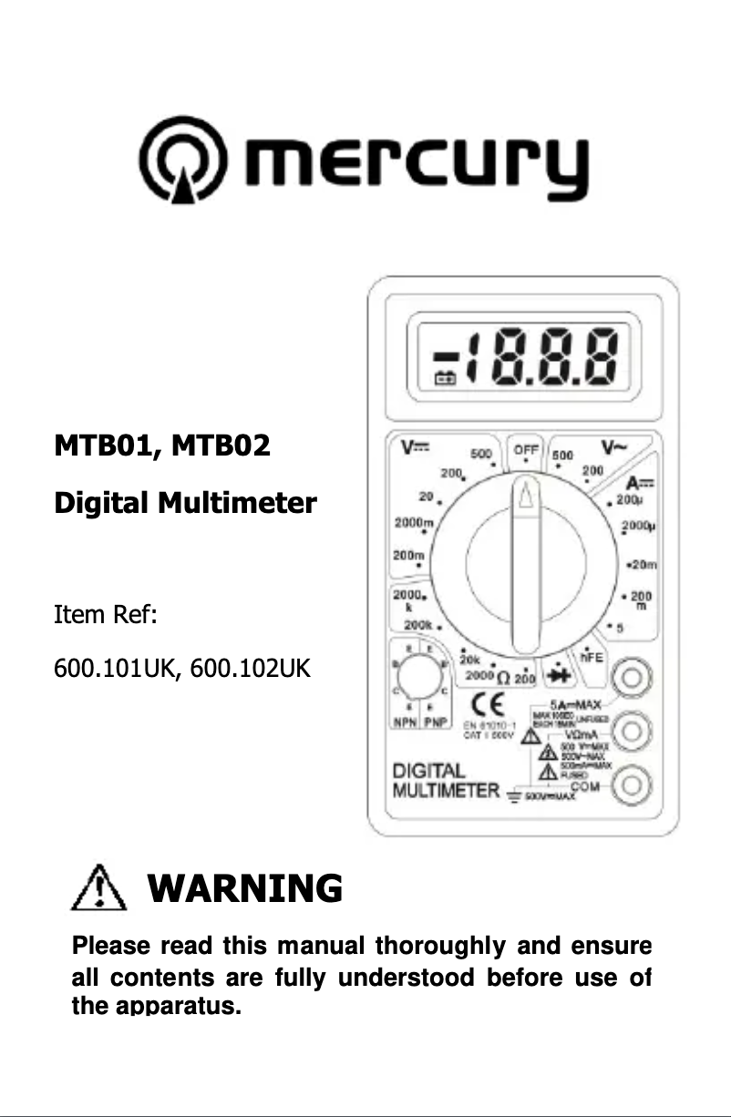 Page 1 de la notice Manuel utilisateur Mercury MTB02