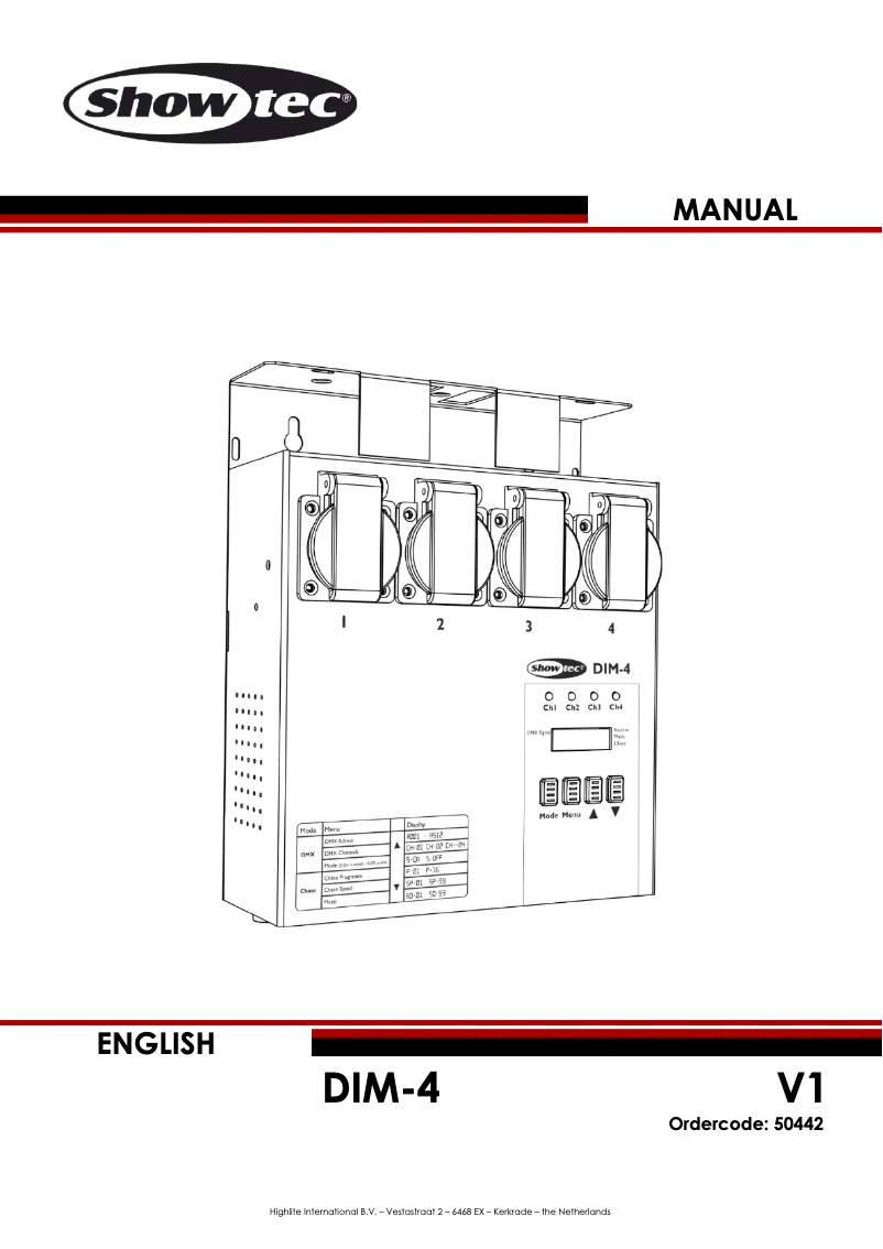 Page 1 de la notice Manuel utilisateur Showtec DIM-4