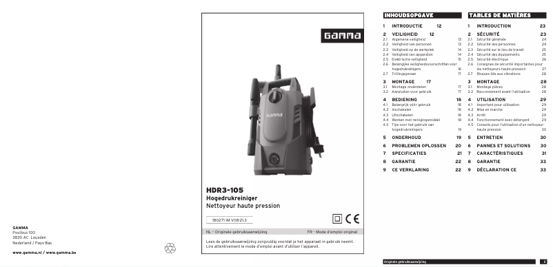 Page 1 de la notice Manuel utilisateur Gamma HDR3-105