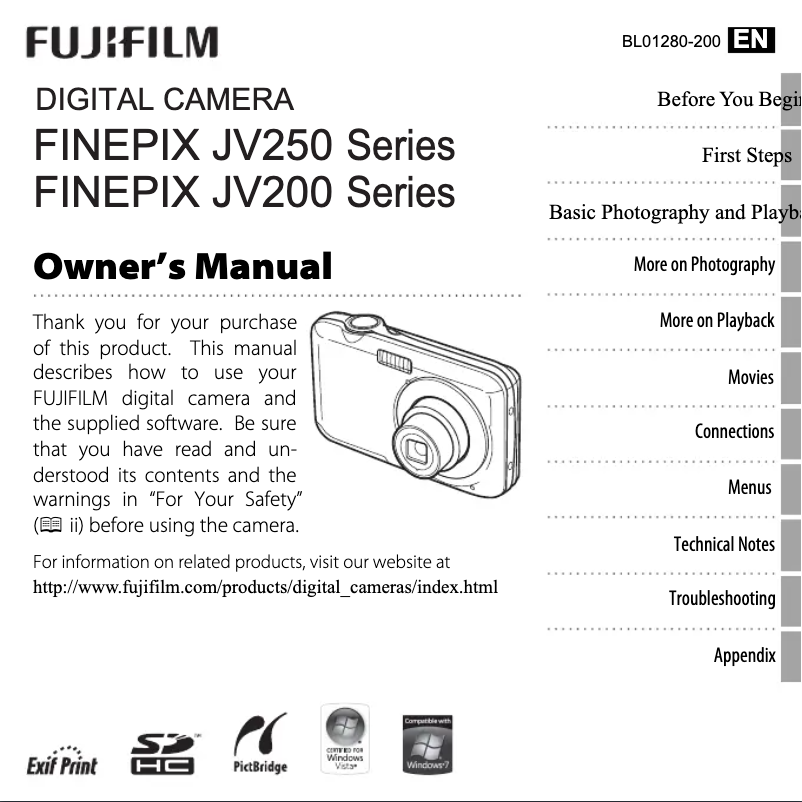 Page n°1 - Manuel utilisateur Fujifilm FinePix JV250