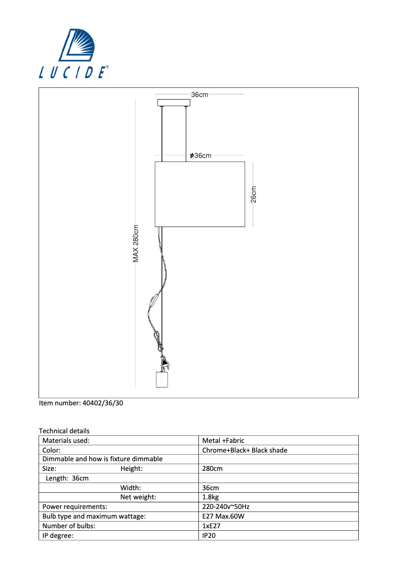 Page n°1 - Manuel utilisateur Lucide Saxen 40402/36/30