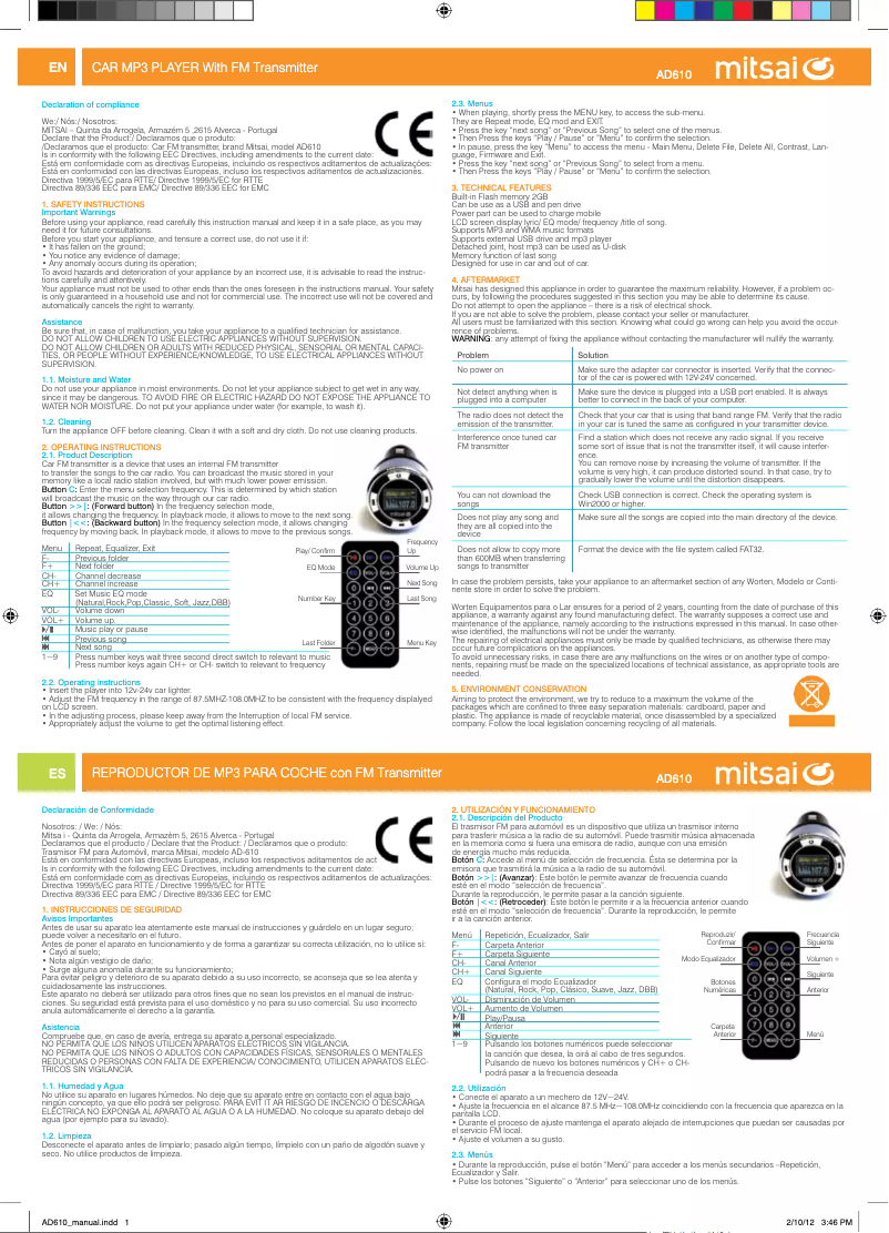 Page 1 of the manual User Manual Mitsai AD610