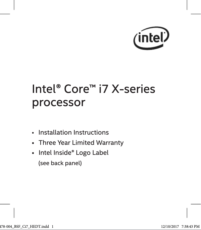 Image de la première page du manuel de l'appareil Core i7-9800X