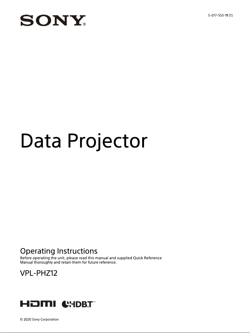 Image de la première page du manuel de l'appareil VPL-PHZ12