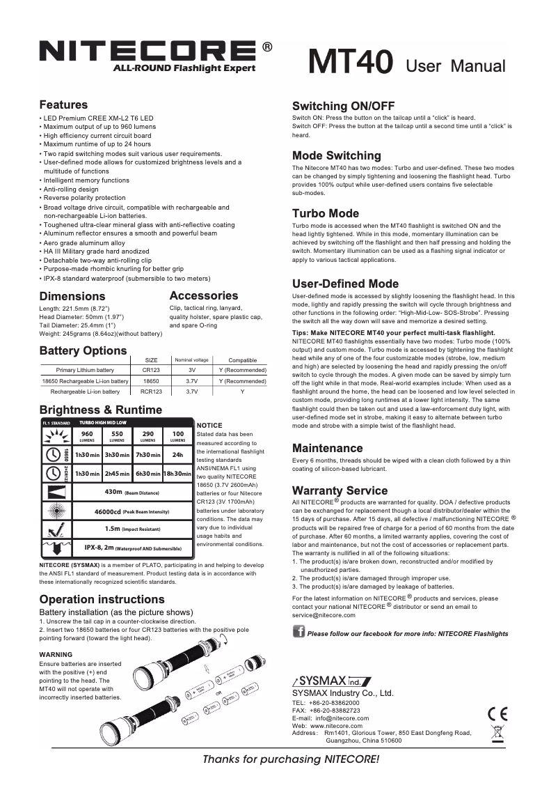 Image de la première page du manuel de l'appareil MT40