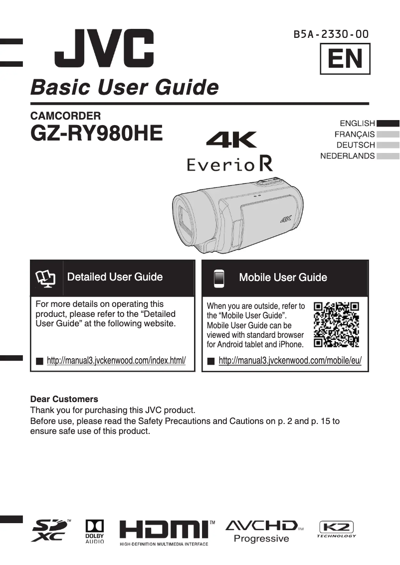 Page 1 de la notice Manuel utilisateur JVC Everio GZ-RY980