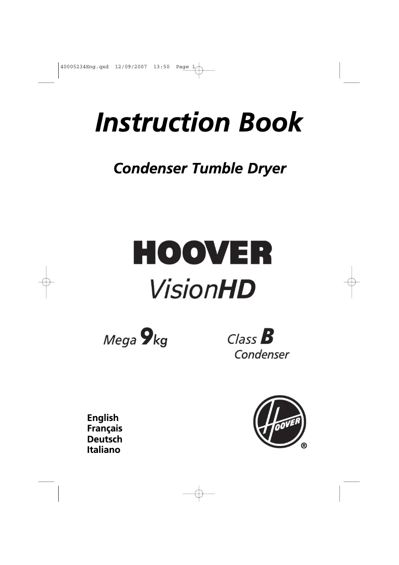 Page 1 de la notice Manuel utilisateur Hoover VHC 791XT/1-88S