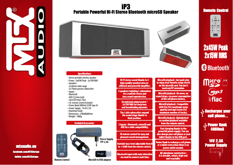 Page 1 de la notice Fiche technique MTX Audio iP3