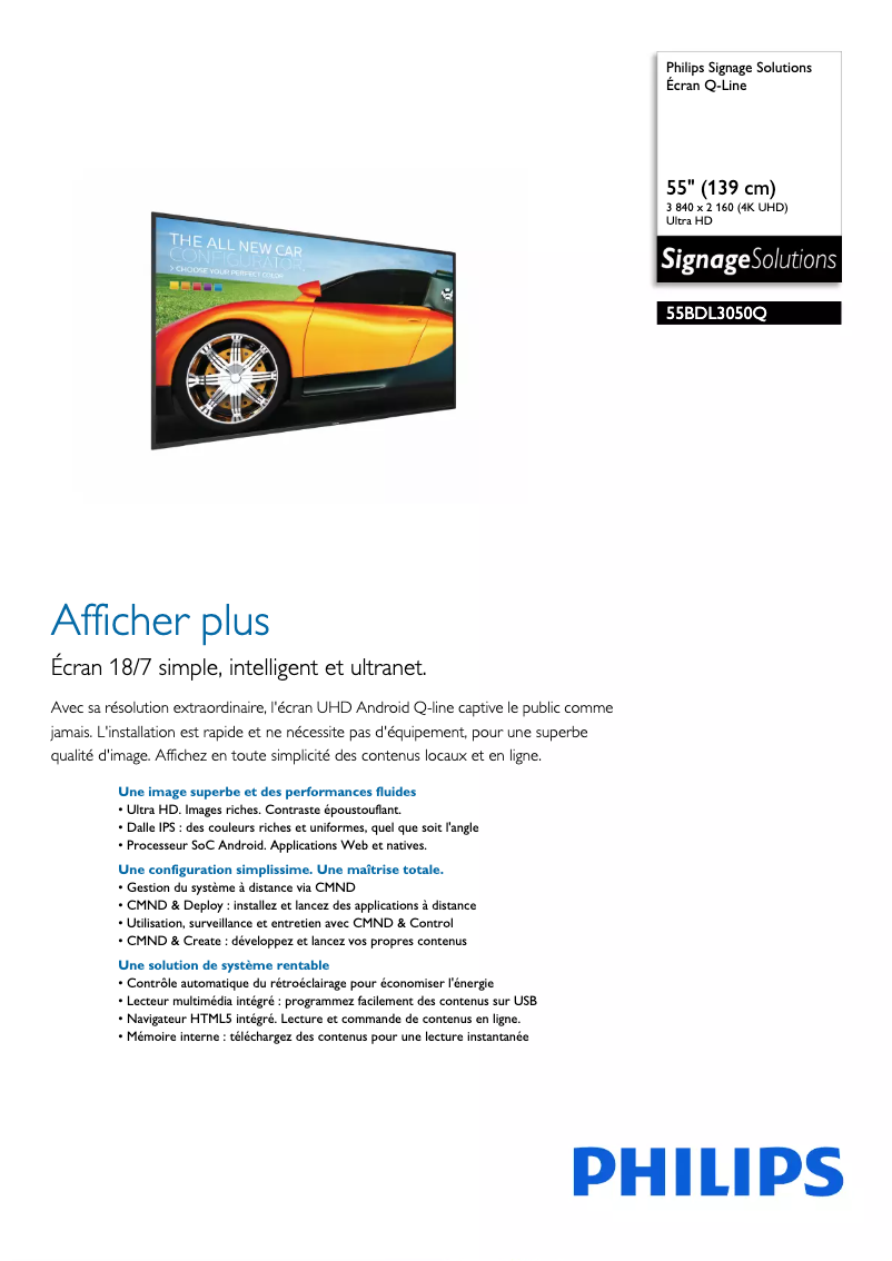 Page n°1 - Fiche technique Philips Signage Solutions 55BDL3050Q