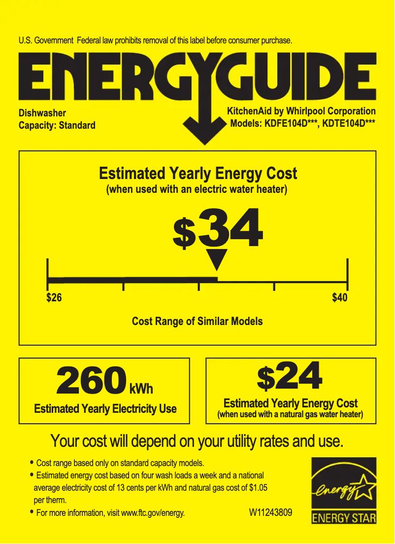Página 1 del manual Etiqueta energética KitchenAid KDFE104D
